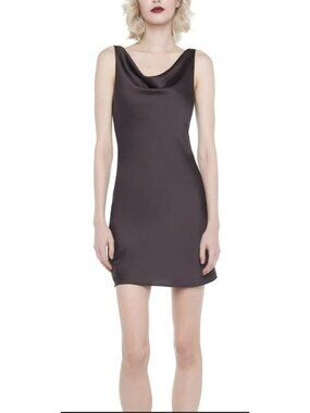Norma Kamali Chocolate Brown Satin Mini Drape Dress Sz Large NWT